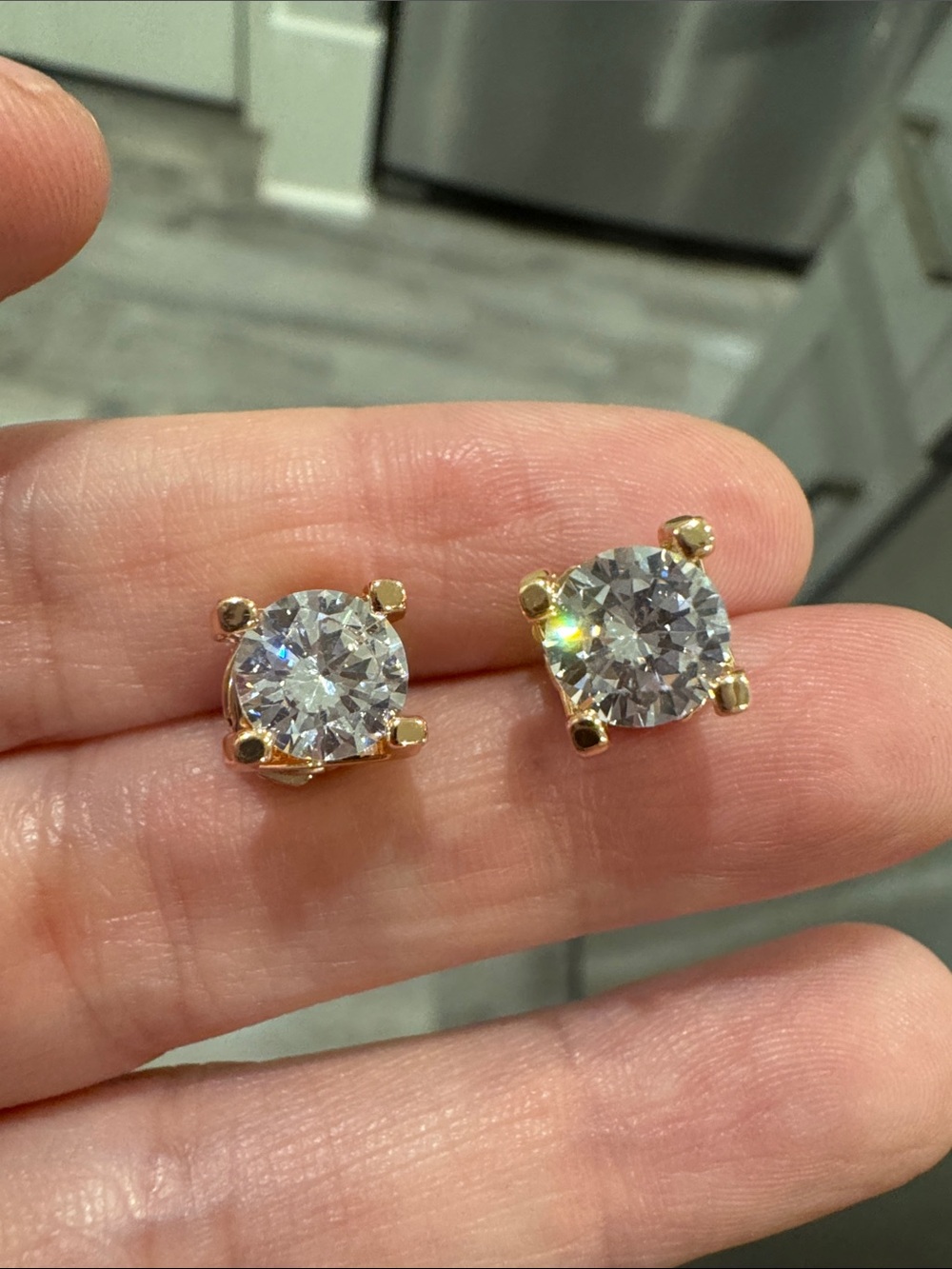 Champagne Gold Round Solitaire CZ Stud Earrings